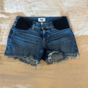 PAIGE maternity Distressed Blue Jean Shorts